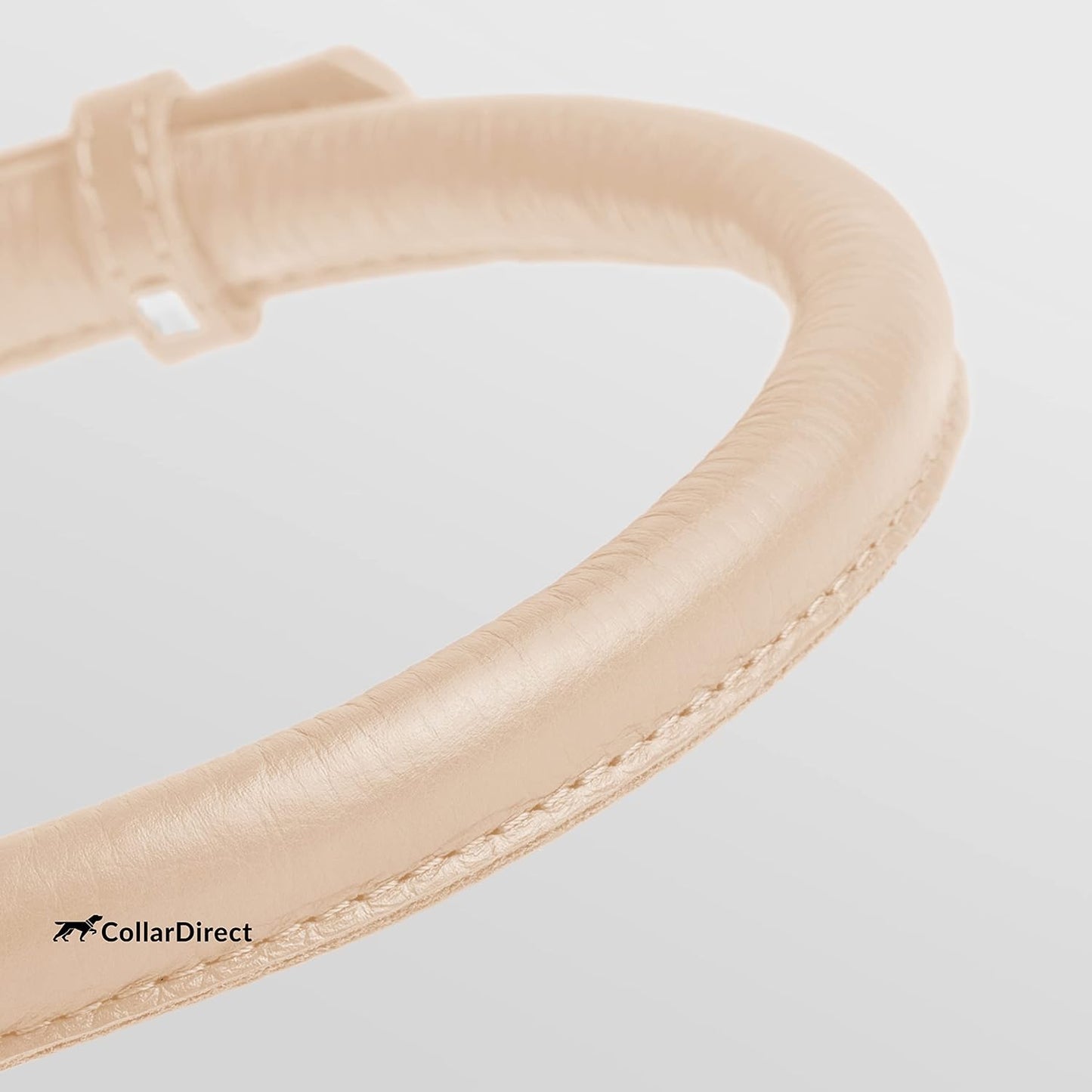CollarDirect Rolled Leather Dog Collar, Soft Padded Round Puppy Collar, Handmade Genuine Leather Collar Dog Small Large Cat Collars 13 Colors (15-19 Inch, Beige Textured)