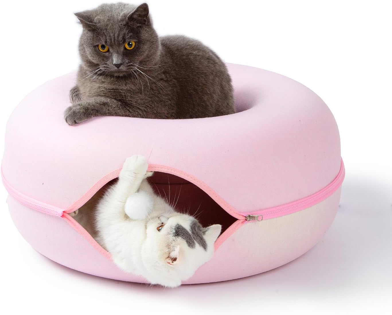 Jia Xi Cat Tunnel Bed & Hideout - Large Indoor Cat Condo & Cave (24 inch, Pink)