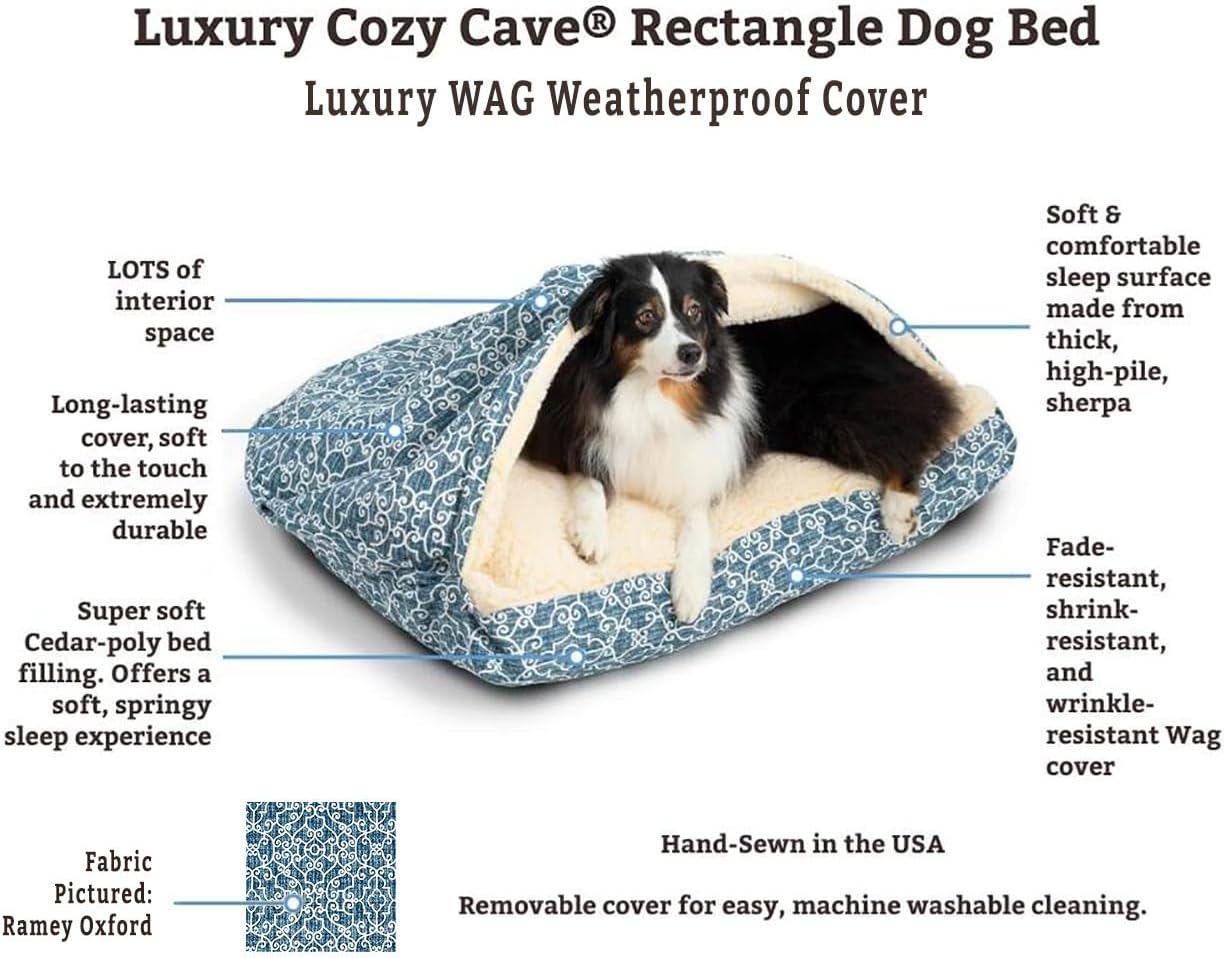Snoozer Pet Products Luxury Rectangle Cozy Cave, Wag Collection, Extra Large, Starpatch Red Diamond