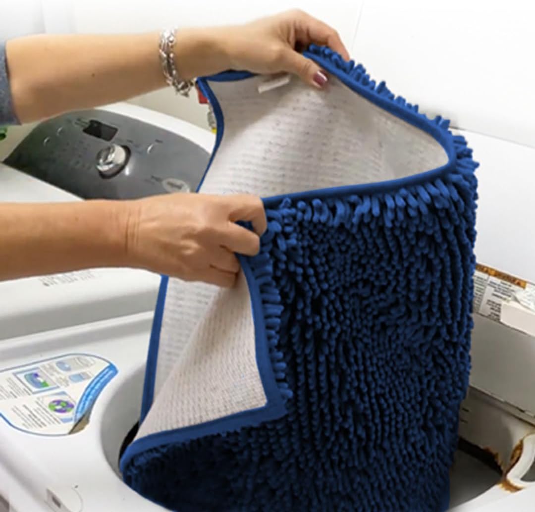 Muddy Mat® AS-SEEN-ON-TV Highly Absorbent Microfiber Dog Door Mat and Pet Rug, Non Slip Thick Washable Area and Bath Mat Soft Chenille for Kitchen Bathroom Bedroom and Indoor- Navy Blue Runner 24"X60"