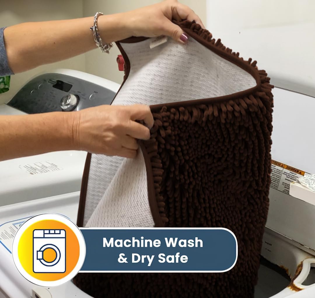 Muddy Mat® Original Dog Door Mat for Muddy Paws, Super Absorbent Microfiber, Non-Slip Washable Pet Rug, Quick Dry Chenille Entryway Carpet, Machine Washable Indoor Outdoor mat, Brown 24"x72"