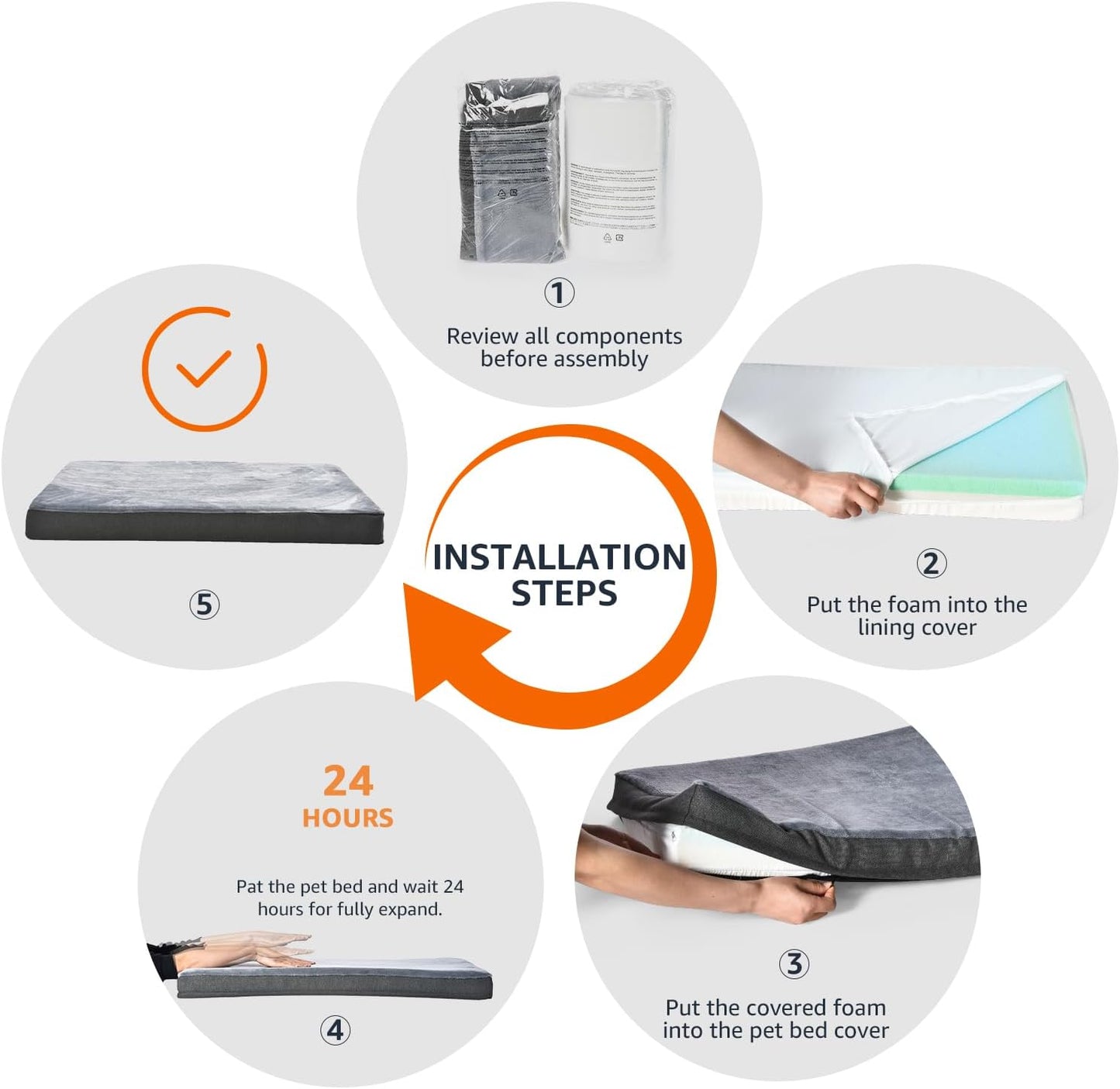 Amazon Basics Dog Bed with Cooling Gel Memory Foam, Pressure-Relief Support for Dogs up to 90lbs, Non-Slip Bottom, Machine Washable Cover, Extra Large Sized (41" x 29"), Grey