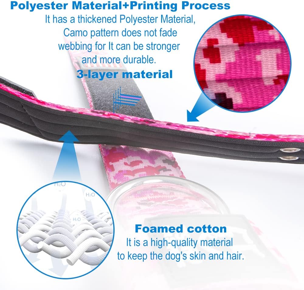 TSPRO Tactical Dog Collar 1.25 Inch Wide Thick Dog Collars with Heavy Duty Metal Buckle, Durable, Strong, Adjustable for Small Dogs (Camo Pink S)