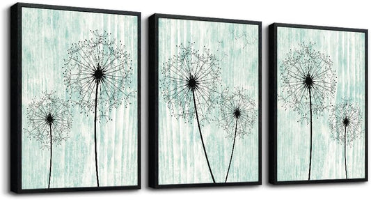 AHUASJART Black Framed Wall Art for Living Room Wall decor for Bedroom Room Decor light green background Pictures Dandelion Paintings posters kitchen Home Decorations 3 Piece Framed Prints Artworks