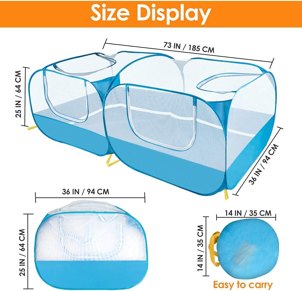 Lukovee Small Animals Playpen, Chicken Pen with Escape-Proof Detachable Bottom & 4 Zipper Doors, Breathable Foldable Portable Large Chicken Run Coop for Puppy Duck Kitten Rabbits Outdoor Yard (Blue)