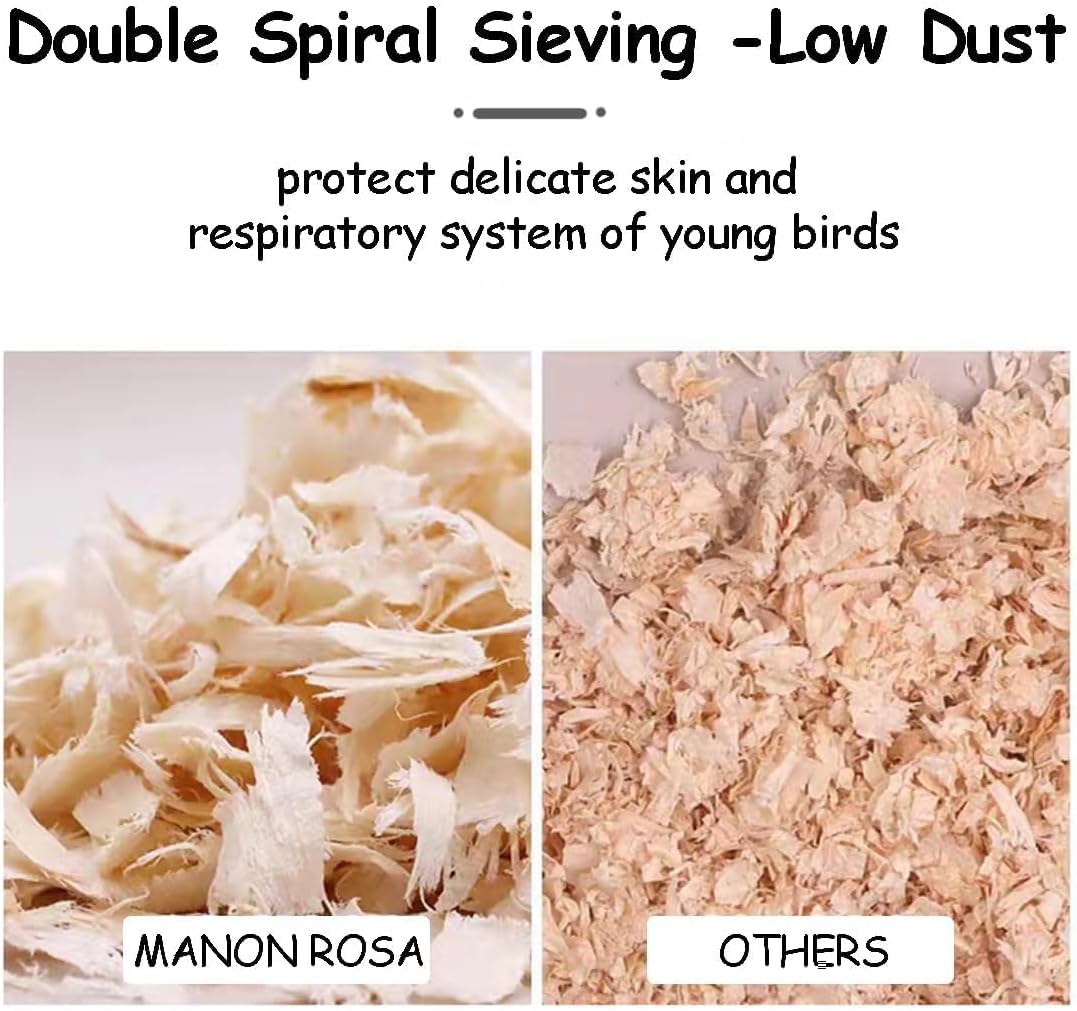 MANON ROSA Wood Shavings for Bird Bedding - Natural Aspen Soft Low-Dust & Odor-Control Nesting Material for Parakeets Parrots Rabbits Cockatiel for Cages, Nest Boxes, Small Pet Litter