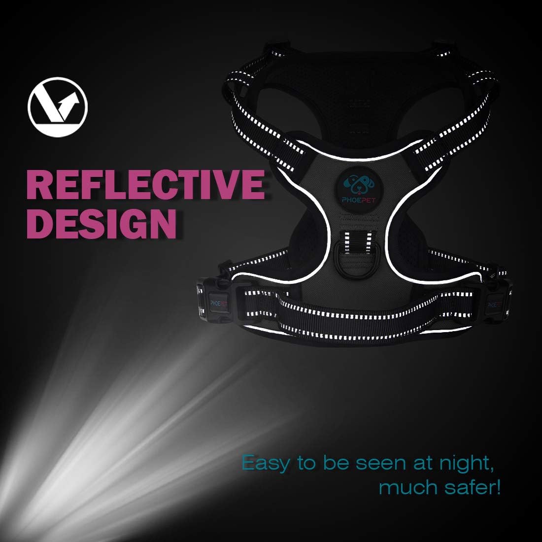 PHOEPET No Pull Dog Harnesses for Small Puppies Reflective Adjustable Front Clip Vest with 2 Metal Leash Attachment Hooks Soft Handle(XS, Blue)