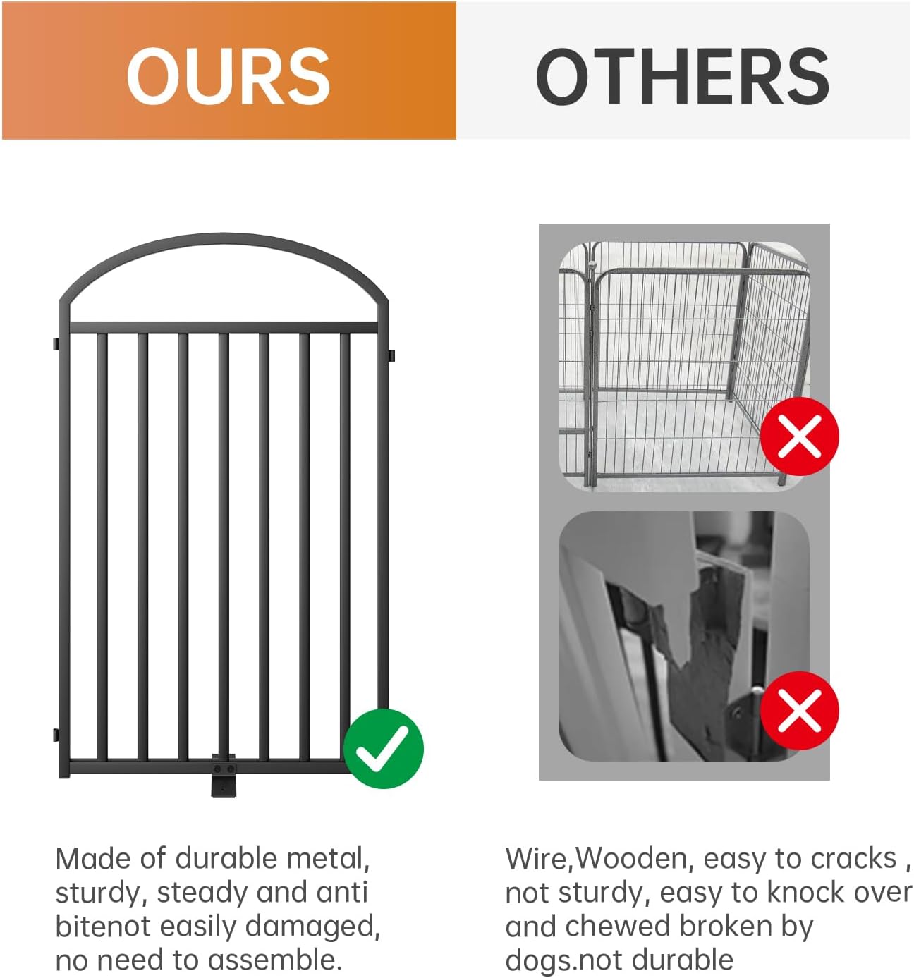 4 Panles Full Matel Freestanding Dog Gates with Door, 96"Extra Wide 32"Tall Free Standing Dog Pet Gate for Indoor & Outdoor. Foldable Pet Fences for Doorways, House, Stairs, Porch, Deck, Yard