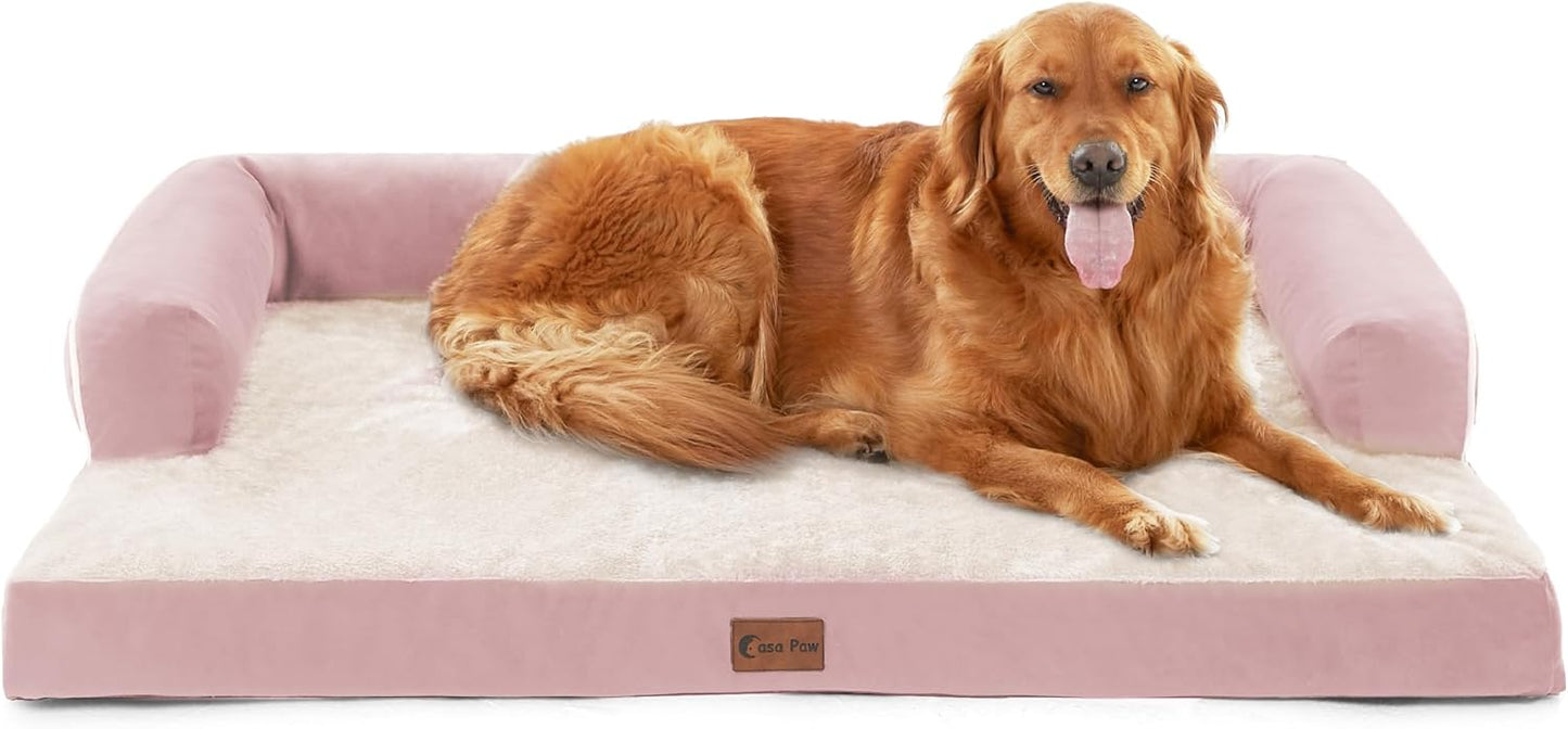 Orthopedic Dog Beds for Extra Large Dogs, Waterproof Dog Beds XLarge, Memory Foam Dogs Couch Beds with Comfy Bolster, Removable Washable Cover and Nonskid Bottom (X-Large,Pink)