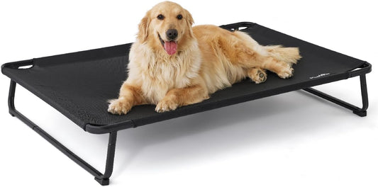 Made4Pets Elevated Outdoor Dog Bed for Extral Large Dogs – Heavy-Duty Raised Cot with Breathable Cooling Mesh, No-Slip Feet, Chew-Resistant Frame, Indoor & Outdoor Pet Hammock, 49"x32", Black