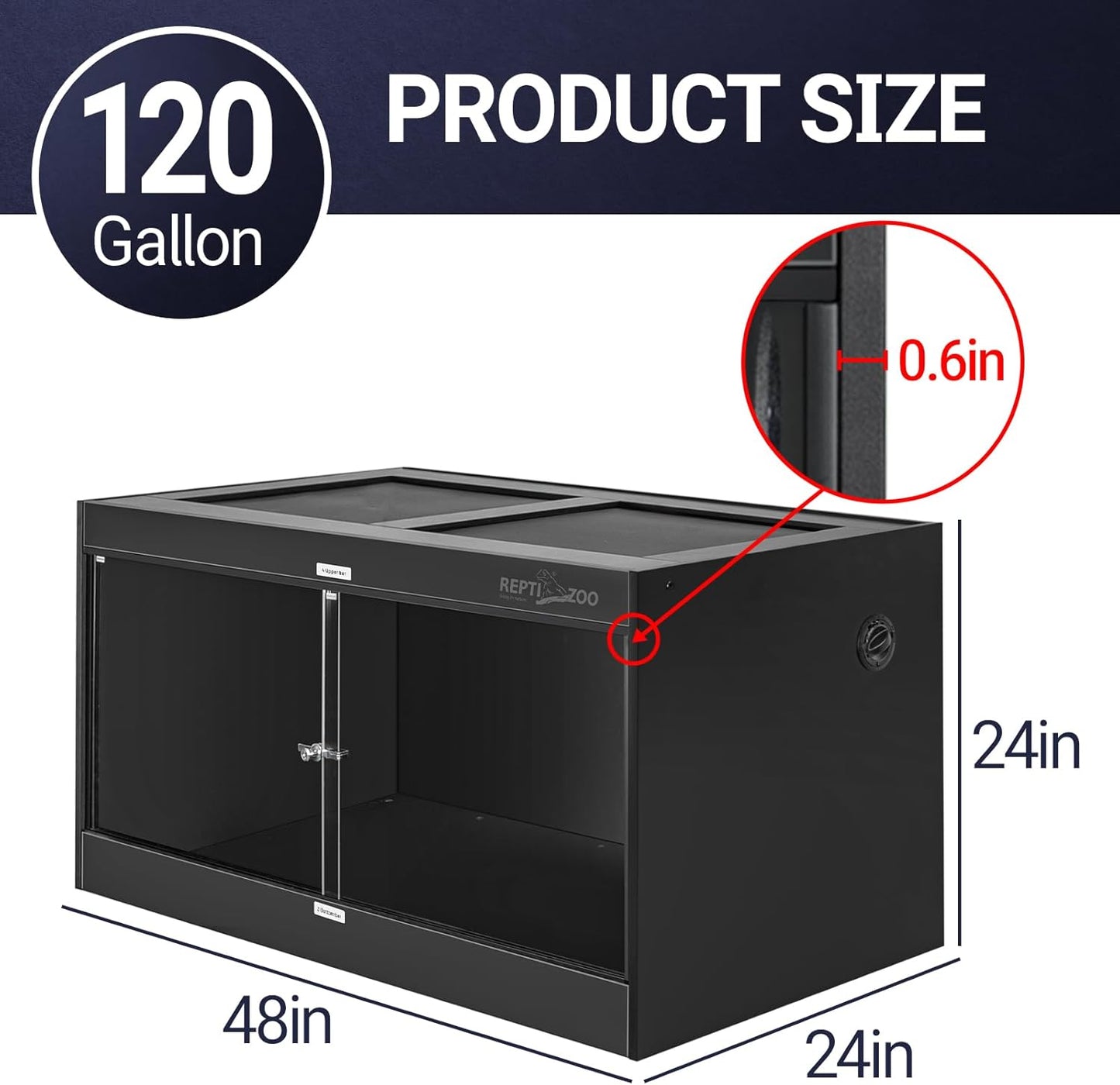 REPTI ZOO 120 Gallon PVC Reptile Tank Terrarium, 48x24x24 Reptile Terrarium for Ball Python Snake Bearded Dragon Gecko, Large Reptile Glass Tank with Sliding Door & Screen Ventilation
