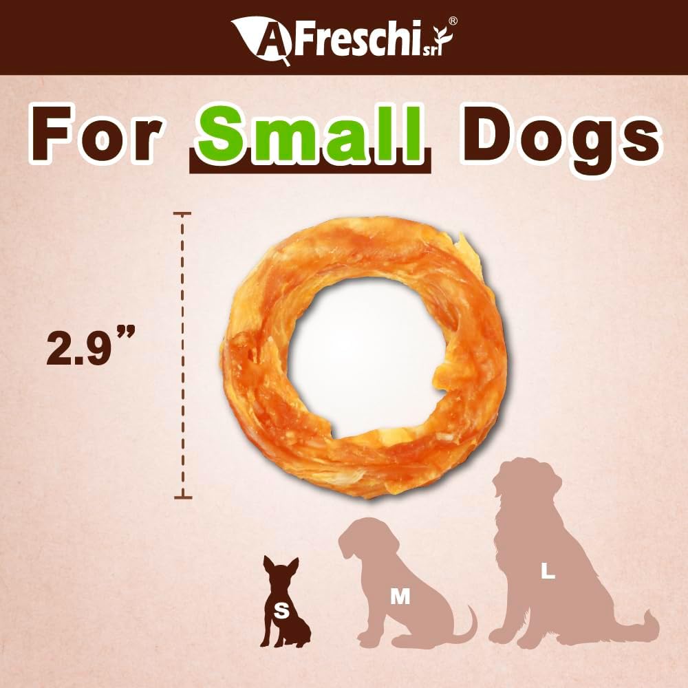 AFreschi Turkey Tendons for Dogs, USA-Sourced, Healthy Dog Treats, Rawhide-Free Puppy Chews, Long Lasting, All Natural, Hypoallergenic Dog Treats for Small Breeds, 6 Count Pack Ring (S)