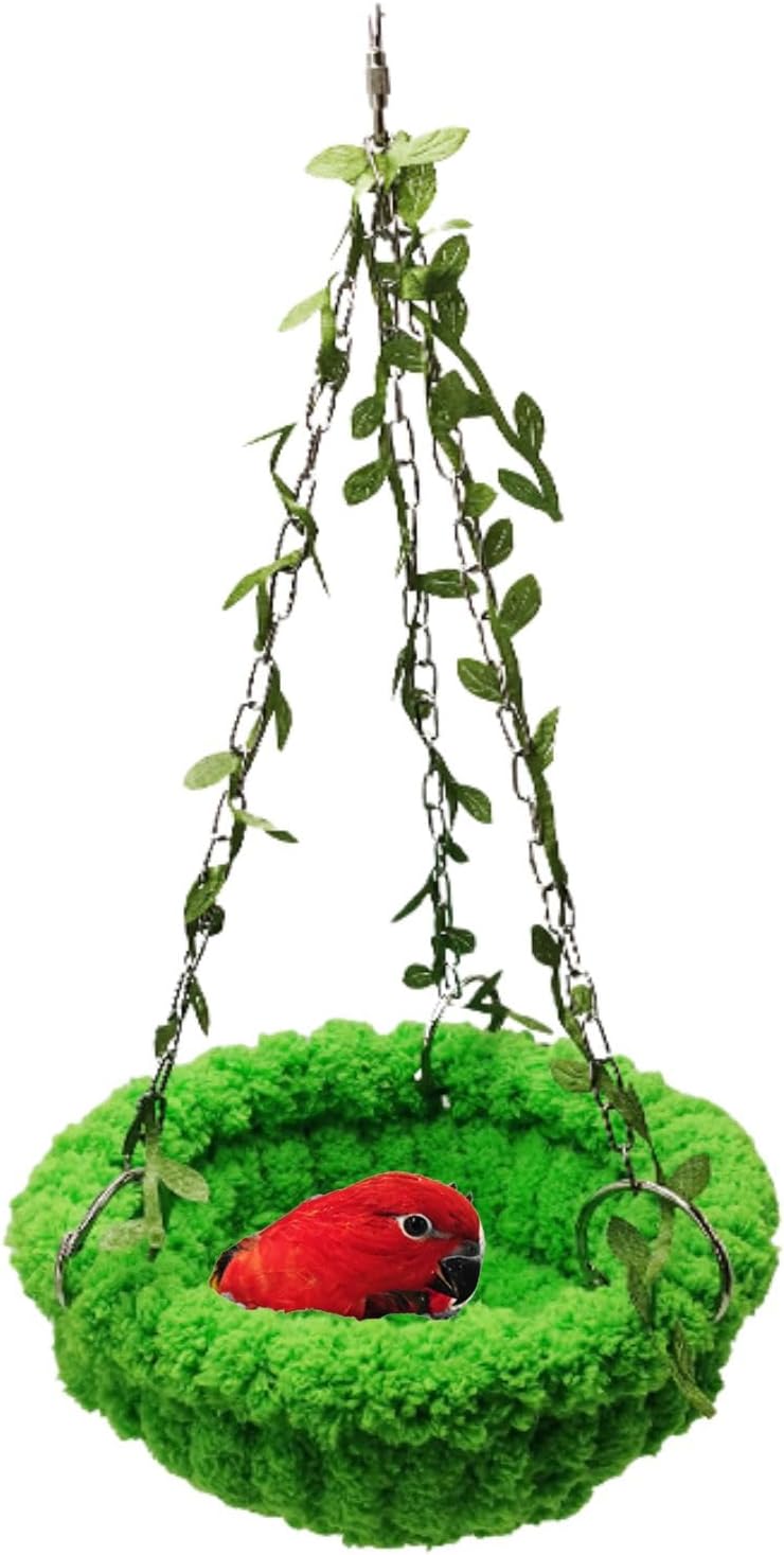 Bird Nest Hanging Hammock Bed Toy for Small Medium Pet Parrot Parakeet Cockatiel Conure Cockatoo Amazon Lovebird Budgie Finch Canary Hamster Rat Gerbils Chinchilla Cage Stand Perch (Green)