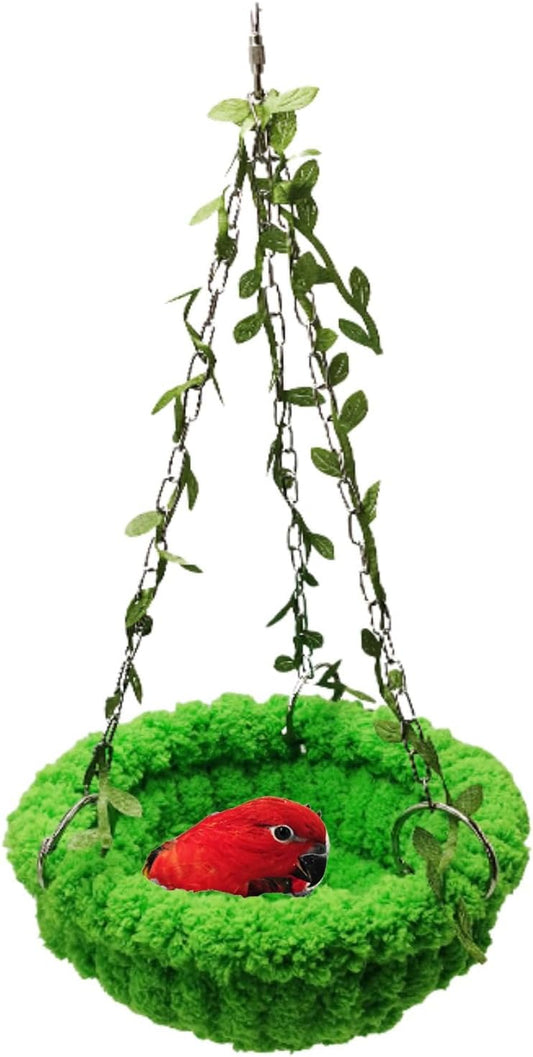 Bird Nest Hanging Hammock Bed Toy for Small Medium Pet Parrot Parakeet Cockatiel Conure Cockatoo Amazon Lovebird Budgie Finch Canary Hamster Rat Gerbils Chinchilla Cage Stand Perch (Green)