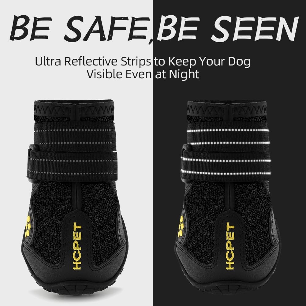 Hcpet Dog Shoes, Dog Boots for Large Dogs, Waterproof Dog Booties Paw Protector for Summer Hot Pavement, Winter Snowy Day, Outdoor Walking, Indoor Hardfloors Anti Slip Sole Black Size 7