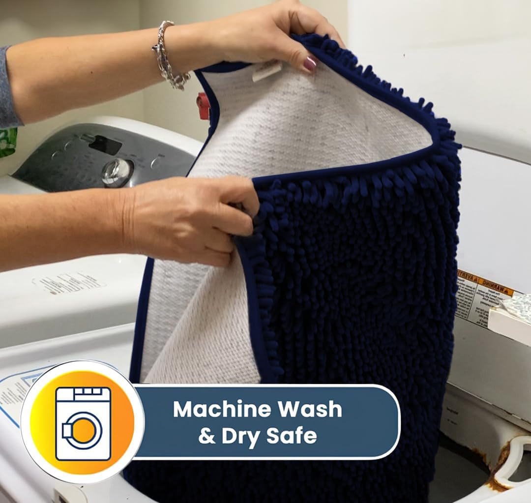 Muddy Mat® Original Dog Door Mat for Muddy Paws, Super Absorbent Microfiber, Non-Slip Washable Pet Rug, Quick Dry Chenille Entryway Carpet, Machine Washable Indoor Outdoor mat, Navy Blue 24"x120"