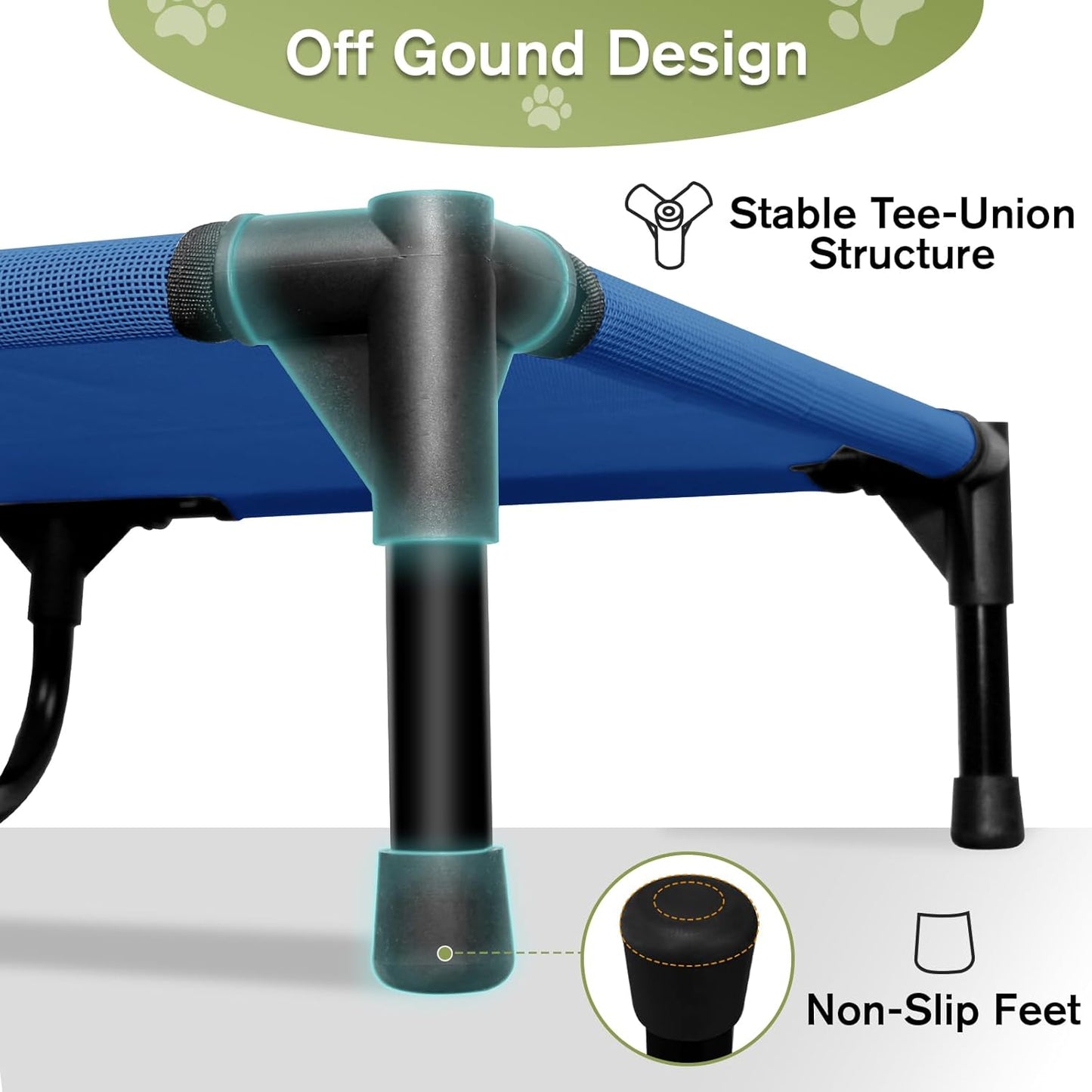 Elevated Dog Bed 42 Inch - Breathable Raised Pet Bed for Large Dogs, Waterproof Dog Cot Bed Easy to Assemble, Durable Portable Pet Cot with Non-Slip Feet, Blue