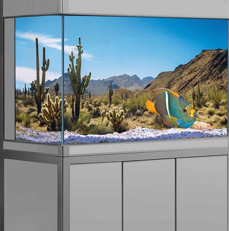 Reptile Habitat Background, Retro Desert Oasis Cactus Terrarium Background 24X16 in Background with 8 EVA Double-Sided Tape