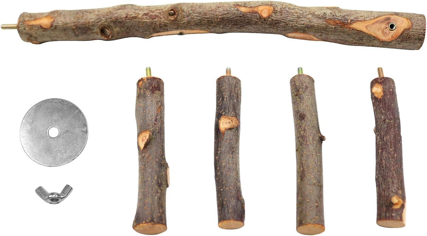 Bird Perch Nature Apple Hard Wood Stand, Parrot Stand Toy Branch Platform Paw Grinding Stick for Small Parakeets Cockatiels Conures Parrots Love Birds Finches Cage Accessories (Set 1)