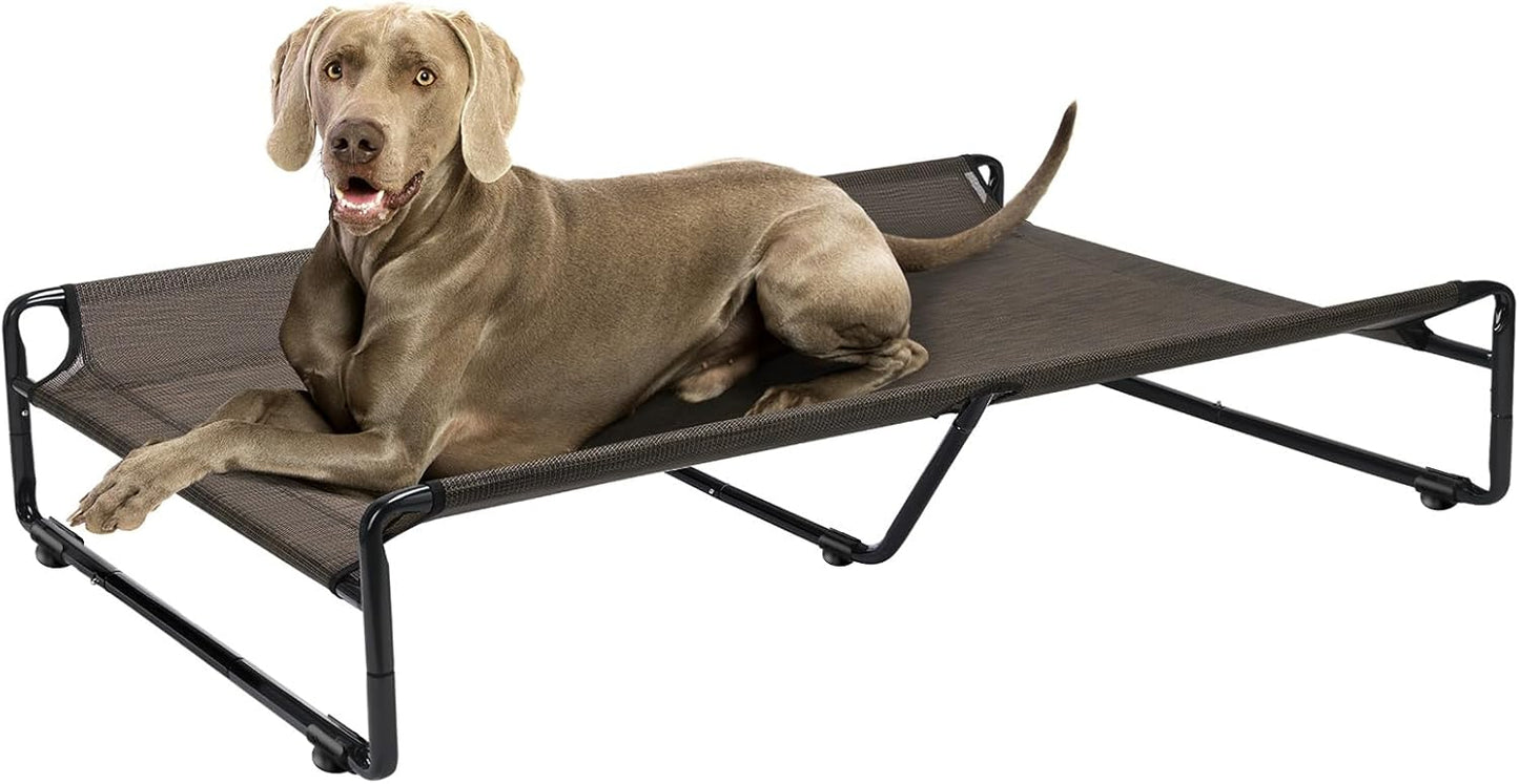 Veehoo Original Outdoor Elevated Dog Bed, Cooling Raised Dog Cot for Large Dogs, Portable Standing Pet Hammock Platform with Washable Breathable Mesh, No-Slip Feet, XX-Large, Brown, CWC2201