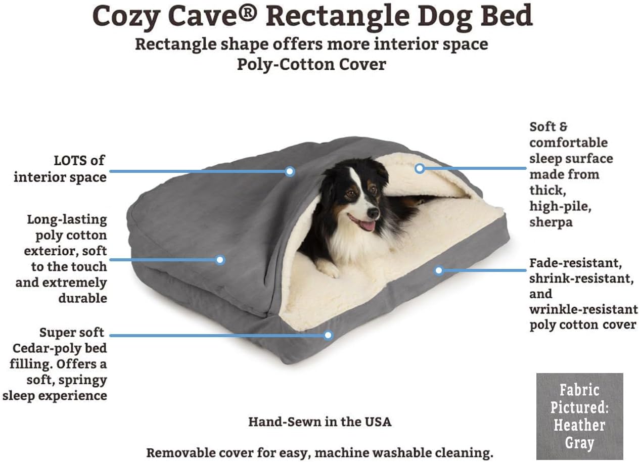 Snoozer Rectangle Cozy Cave Dog Bed - Indoor Dog Bed with Cover Cave, Covered Calming Burrow for Medium & Large Sized Pets with Blanket Attached, Enclosed, Washable - Large, Olive