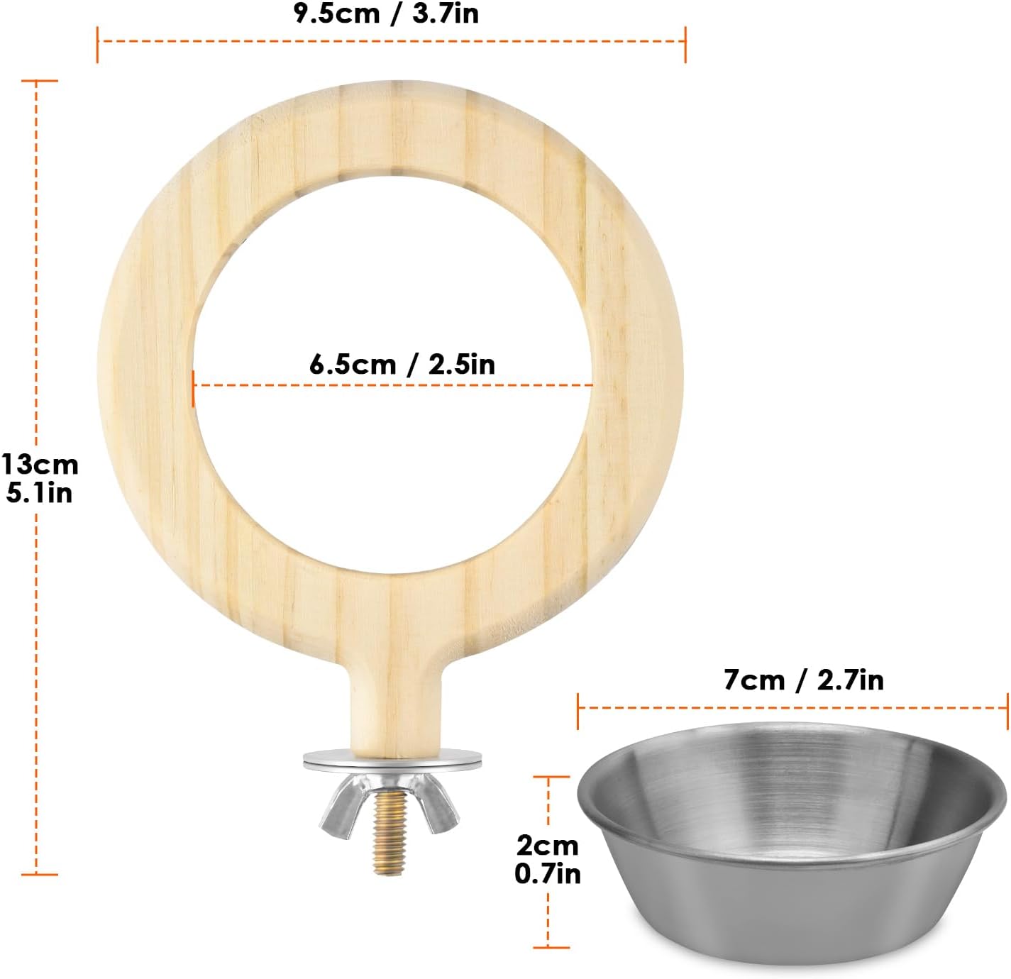 KATUMO Conure Perch Bird Wood Perch Stand Toy Parrot Cage Toy Bird Food Cup for Parakeet Lovebird Finch Conure Budgie Small Birds