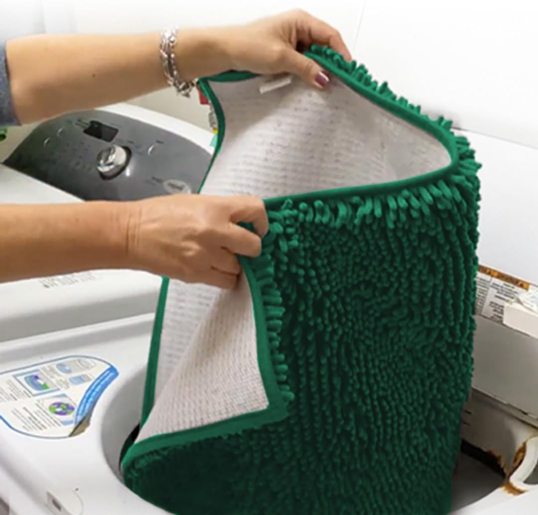 Muddy Mat® Shown on TV – Super Absorbent Microfiber Dog Door Mat for Muddy Paws, Non-Slip Washable Pet Rug, Quick Dry Chenille Entryway Carpet, Machine Washable Indoor Outdoor mat, Dark Green 28"x18"