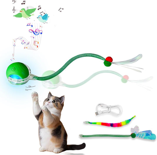 New Upgraded Cat Ball Toy - Speedy Tail 2.0 Cat Toy, Interactive Cat Toy Ball, Stimulating Toys and Juguetes para Gatos, Cat Toys for Bored Indoor（Sound Switchable） (Green)