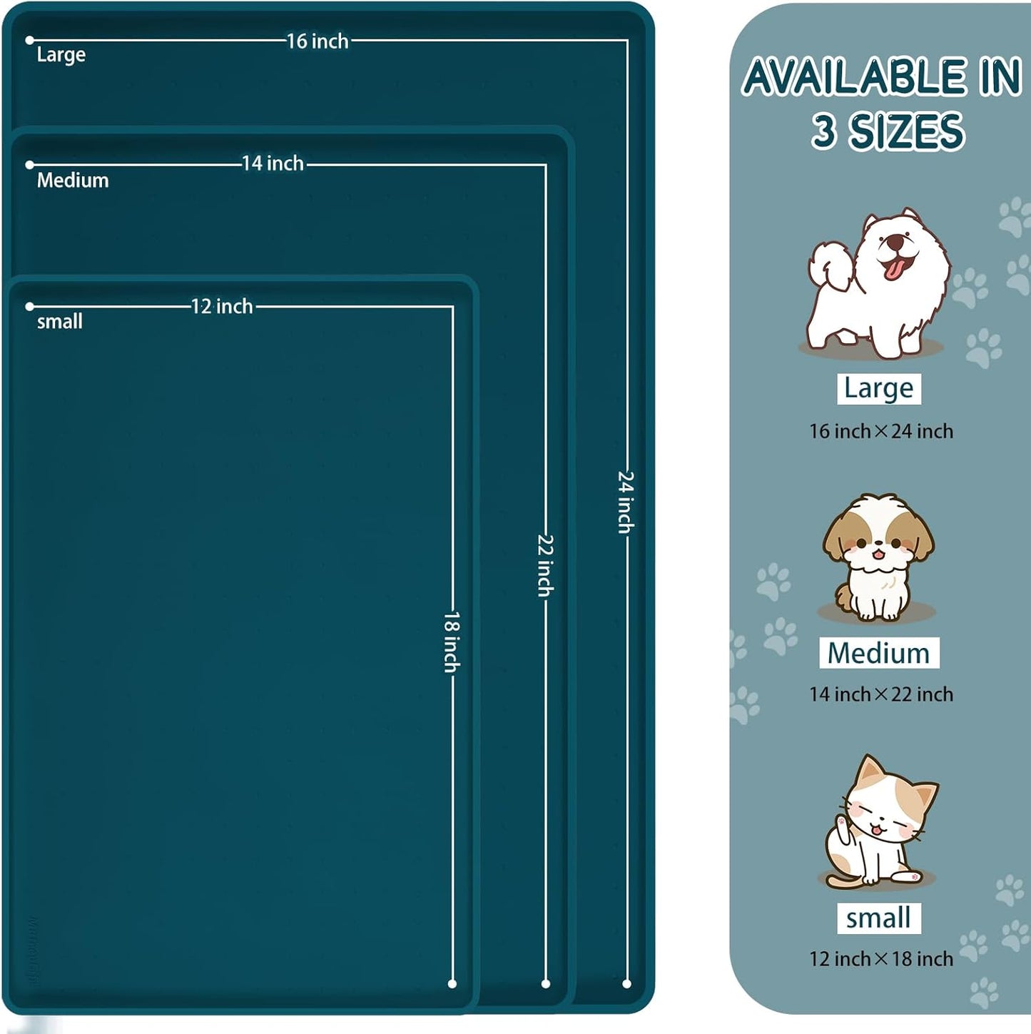 MateeyLife Silicone Cat & Dog Food Mat for Floors Waterproof, Anti-Slip Dog Bowl Mats for Food and Water, Pet Feeding Mats with Lip to Prevent Spills, Pet Placemat for Messy Drinkers to Protect Floors