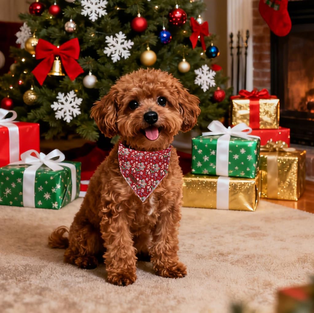 lionet paws Christmas Dog Bandana,Christmas Gingerbread Man Fabric Dogs Kerchief for Medium Large Dogs,Dog Cotton Red Triangle Bibs Scarf for Girl Boy
