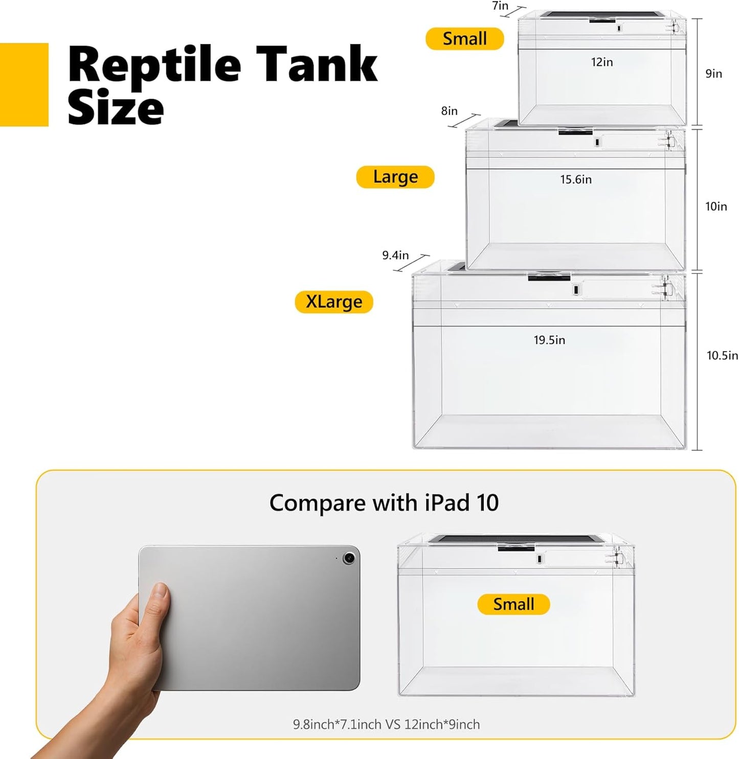 Reptile Terrarium Kit 12" x 7"x 9" Spider Tank Starter Tank, Leopard Gecko Tank, Tarantula Cage Hermit Crab Habitat, Lizard Enclosure, Insect Tank Kit, Jumping Spider Enclosure, Small Isopod Terrarium