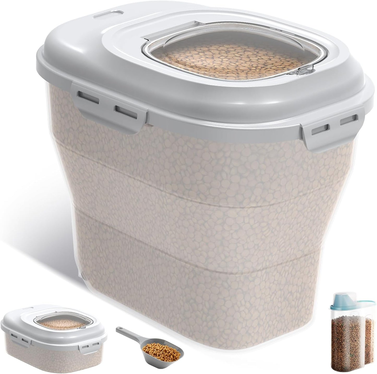 ANVS Dog Food Storage Container - Collapsible Dog Food Container with Airtight Lids, Scoop and 2.5L Small Pet Food Storage Container Dry Food For Dog, Cat and Other Pet Food (Transparent, 30 lbs)
