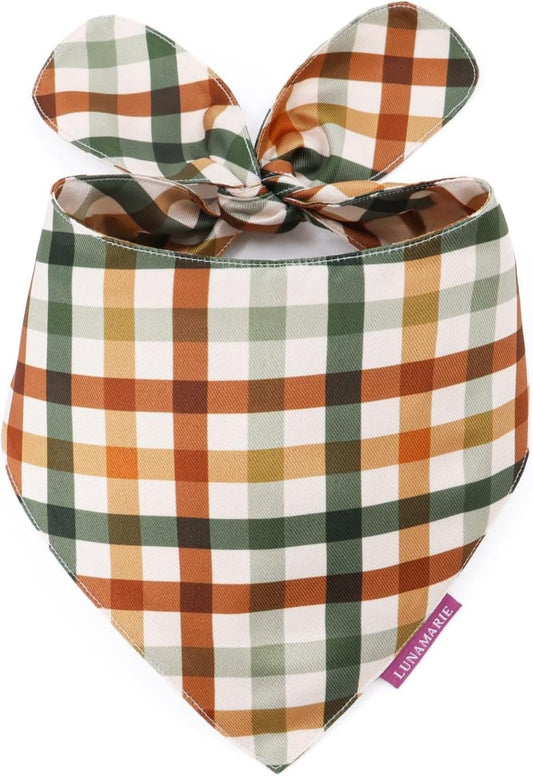 LunaMarie - Luxury Pet Birthday Bandanas -Premium & Silky Poly Fabric | 100% Handmade | Custom Shape Dual Layered (Autumn, Medium)