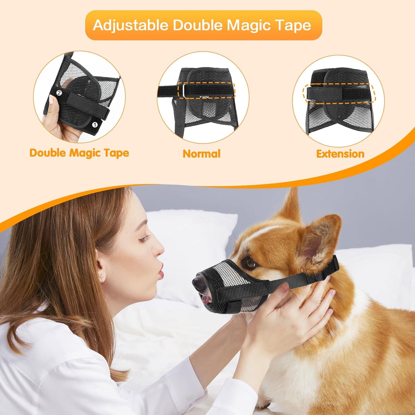 Dog Muzzle, Soft Mesh Muzzle for Small Dog Mouth Guard, Breathable Adjustable Puppy Muzzles to Prevent Biting, No Bark Muzzle for Dogs Allow Panting Drinking (Black, S)