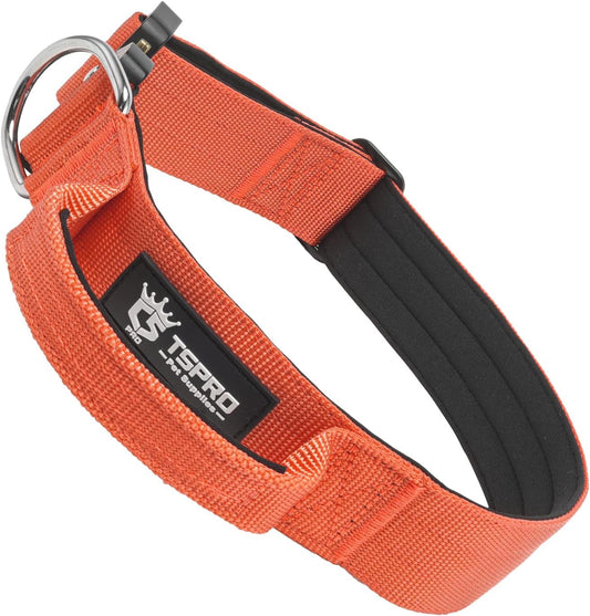 TSPRO Premium Dog Collars Tactical Dog Collar with Handle and Heavy Duty Quick-Release Metal Buckle Durable Thick and Adjustable for Medium to Large Dogs (Orange L)