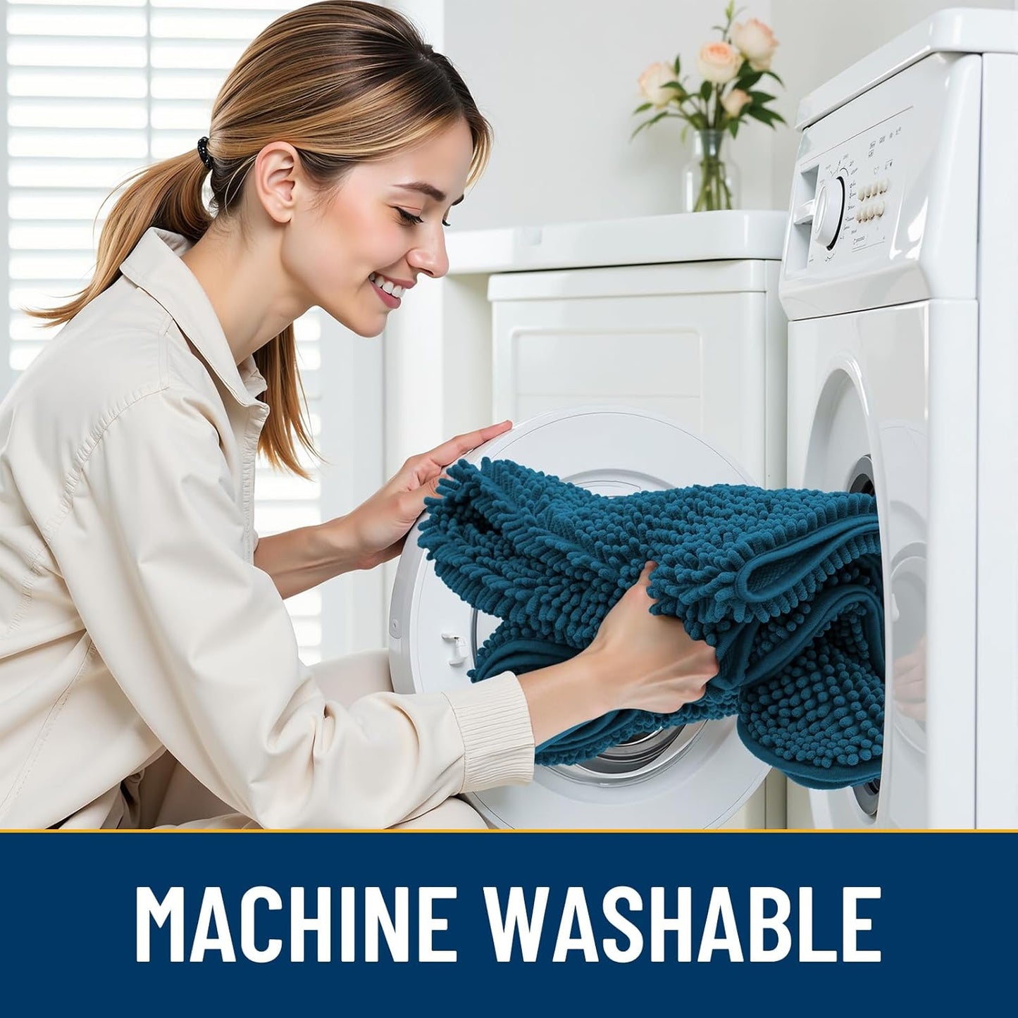 Smiry Dog Door Mat for Muddy Paws 40x32, Absorbs Moisture and Dirt Doormat, Non-Slip Washable Quick Dry Chenille Front Door Mat Indoor Entrance, Entryway Carpet for Inside Floor, Atlantic Blue