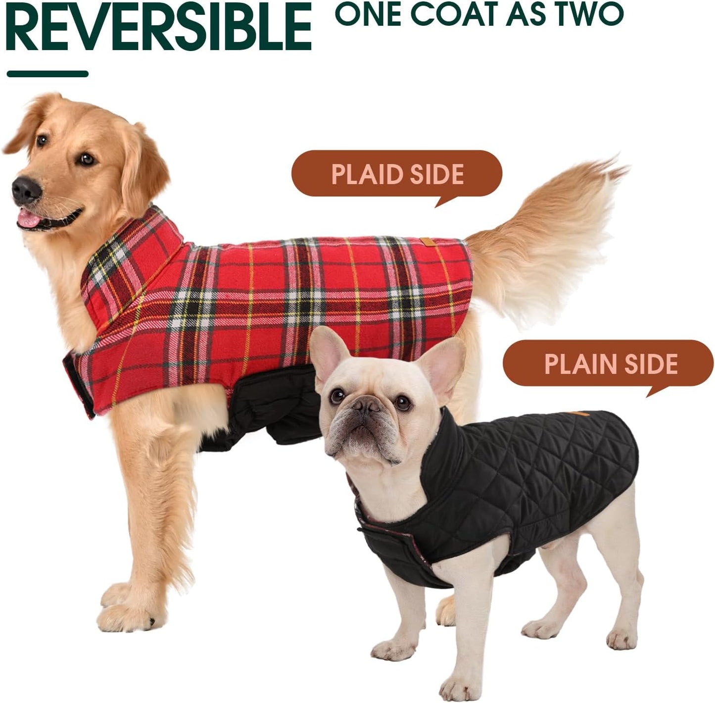 Kuoser Warm Dog Coat, Waterproof Dog Jacket for Extra Large Dogs, Adjustable Durable XXXL Doggie Winter Coat Reversible Puppy Cold Weather Apparel for Large Breed, Bright Red 3XL