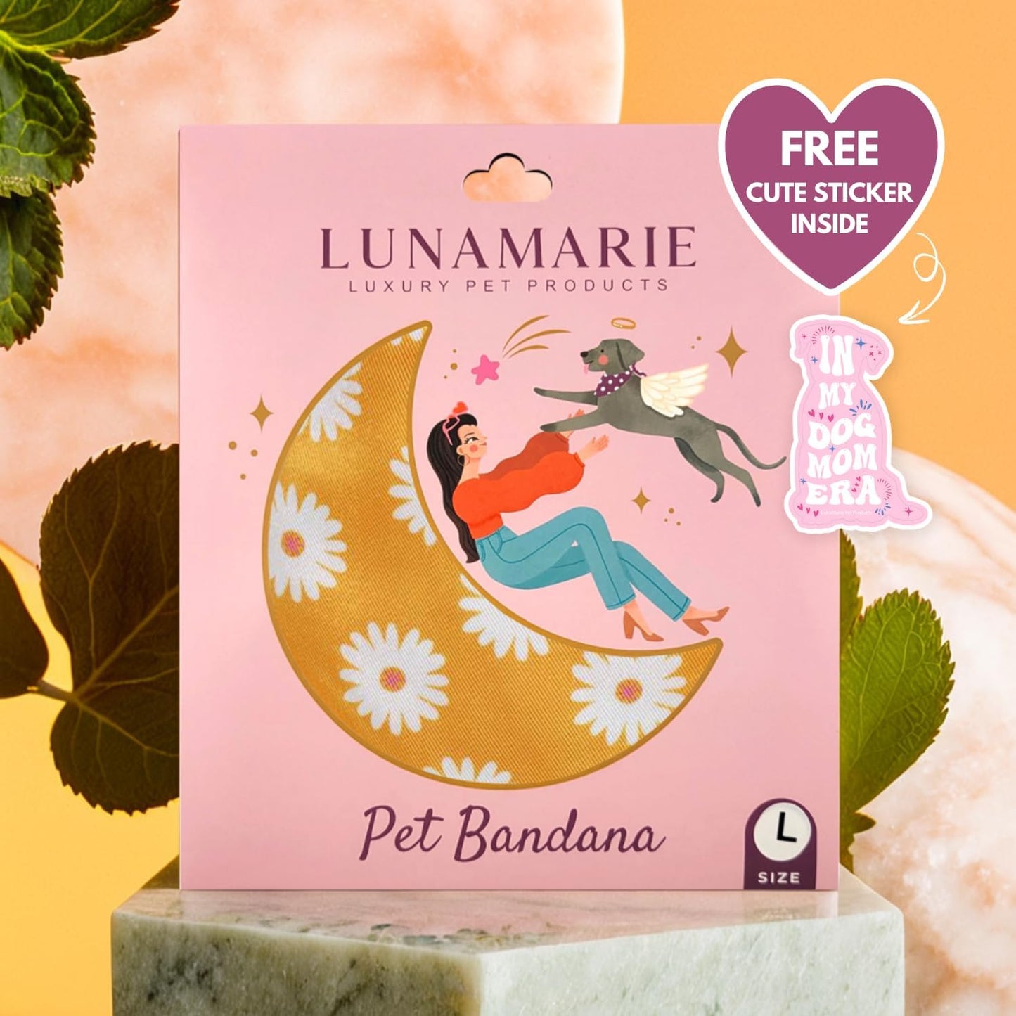 LunaMarie - Luxury Pet Birthday Bandanas -Premium & Silky Poly Fabric | 100% Handmade | Custom Shape Dual Layered (Daisies, Medium)