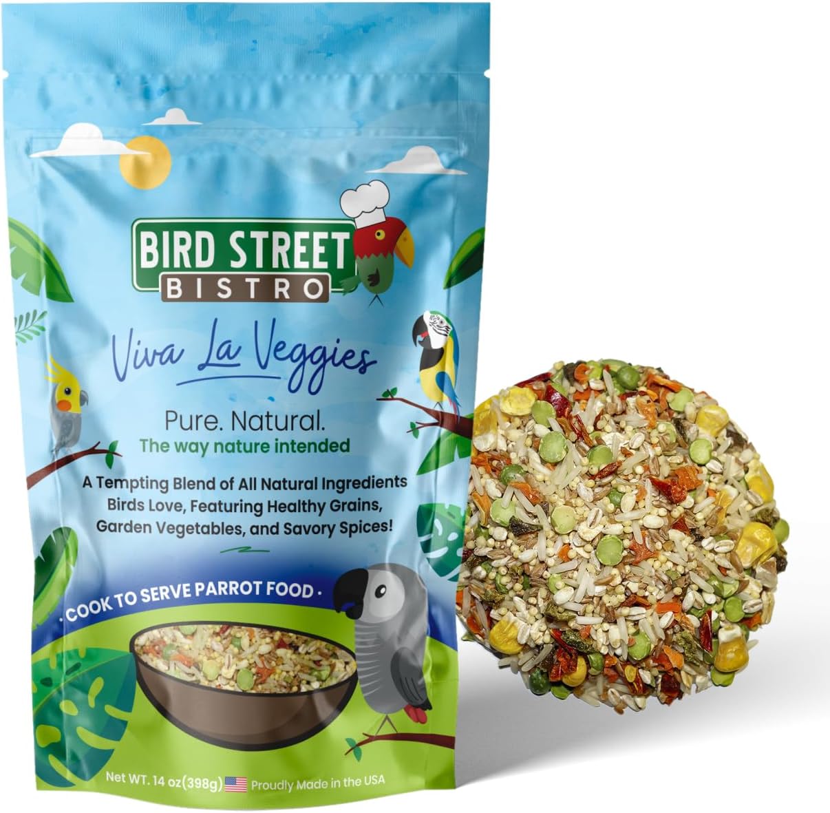 Parrot Food - Parakeet & Cockatiel Food - Cooks in 3-15 min w/ Natural & Organic Grains, Legumes, Non-GMO Fruits, Vegetables & Health-Oriented Spices