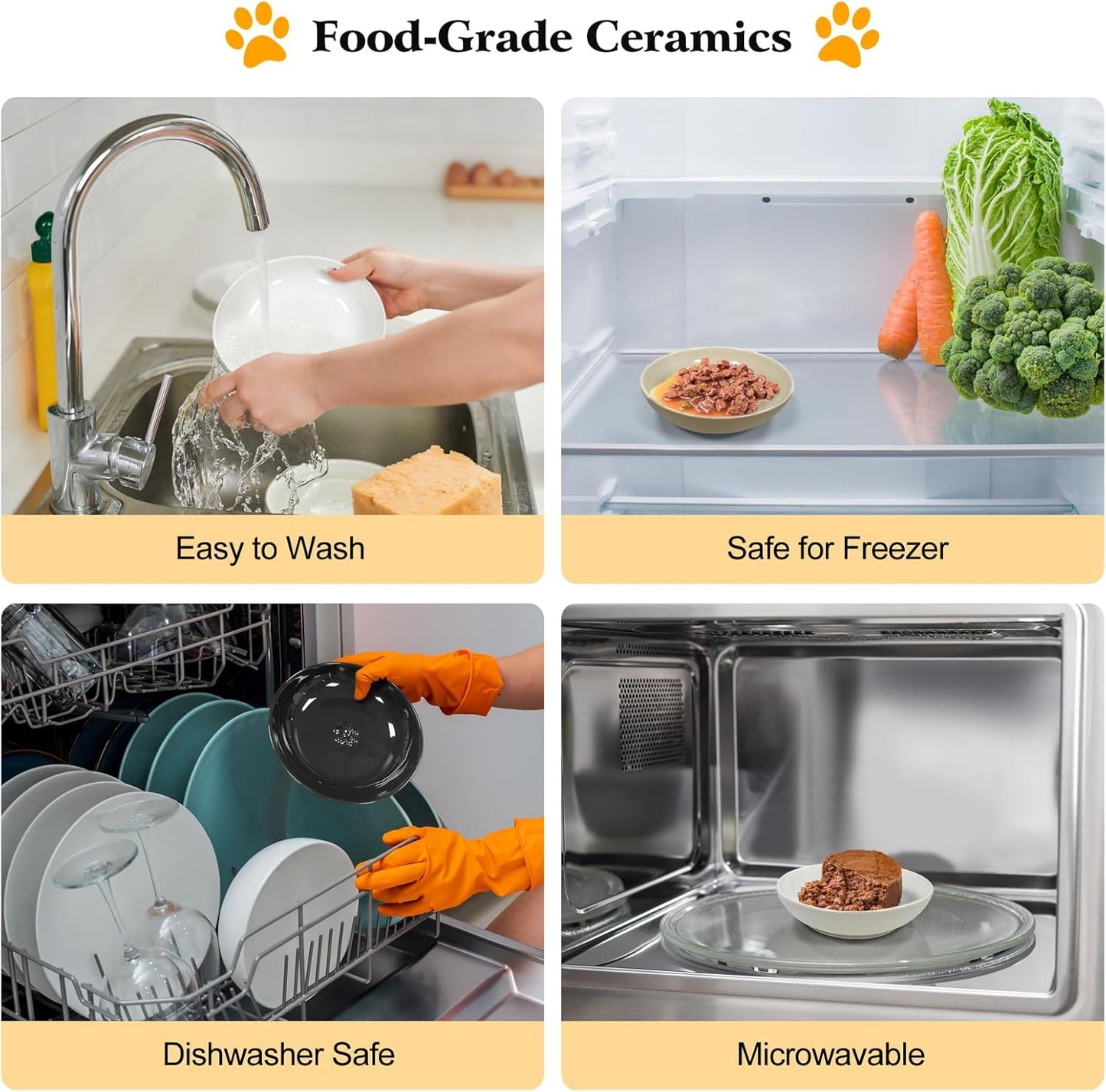 3PCS Cat Food Bowl,Ceramic Cat Dish for Indoor Cats,Wide Shallow Cat Bowls for Dry and Wet Food,Anti Whisker Fatigue Cat Plates for Kitten Cats or Dogs