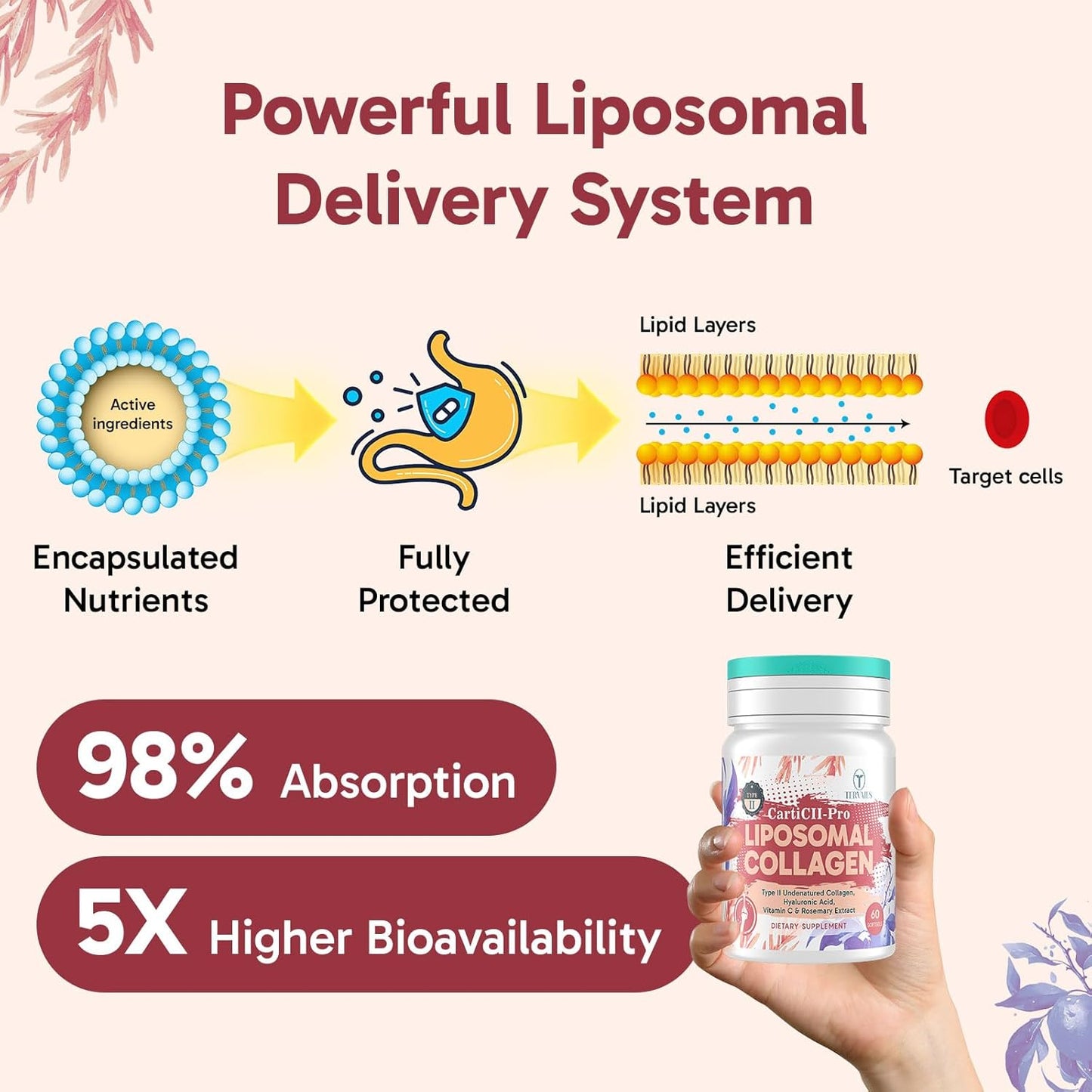 Liposomal Collagen Joint Support Supplement - Undenatured Type II Collagen for Men & Women with Hyaluronic Acid & Vitamin C for Joints Health & Mobility, 60 Softgels