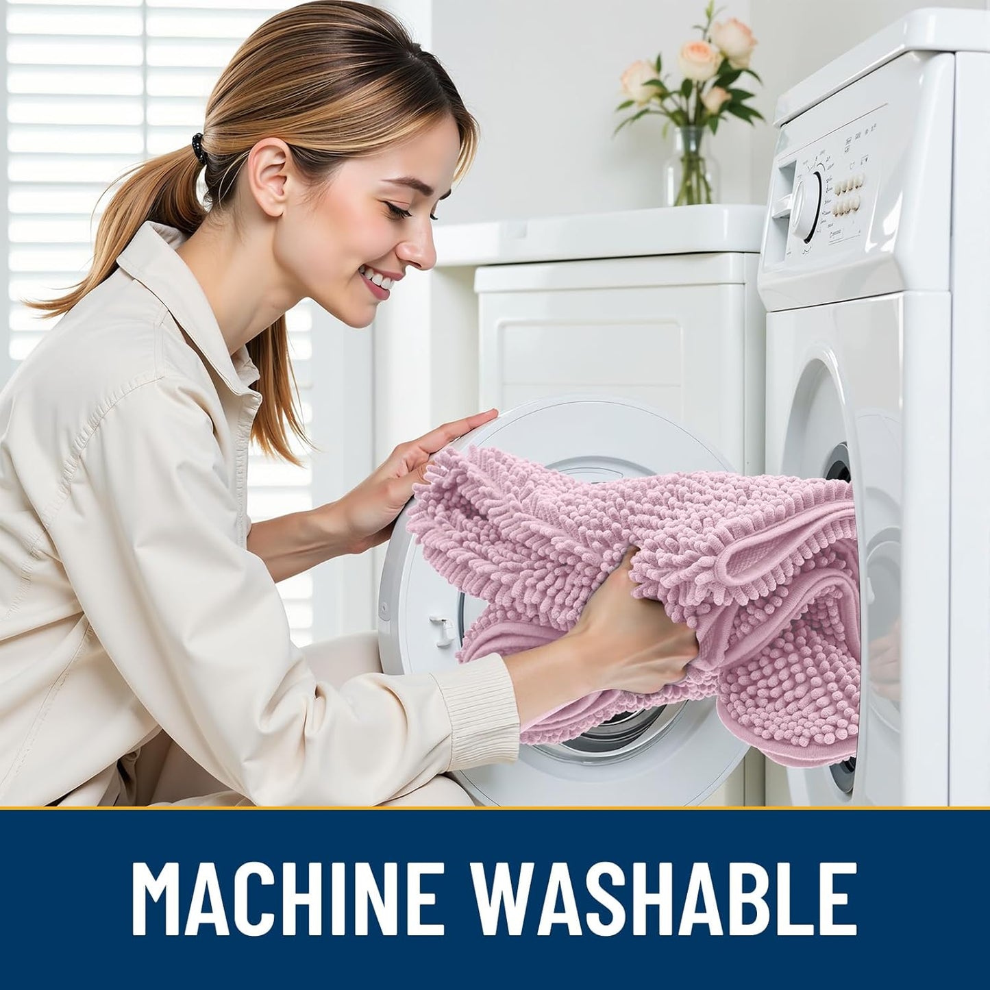 Smiry Dog Door Mat for Muddy Paws 24x16, Absorbs Moisture and Dirt Doormat, Non-Slip Washable Quick Dry Chenille Front Door Mat Indoor Entrance, Entryway Carpet for Inside Floor, Dusty Rose