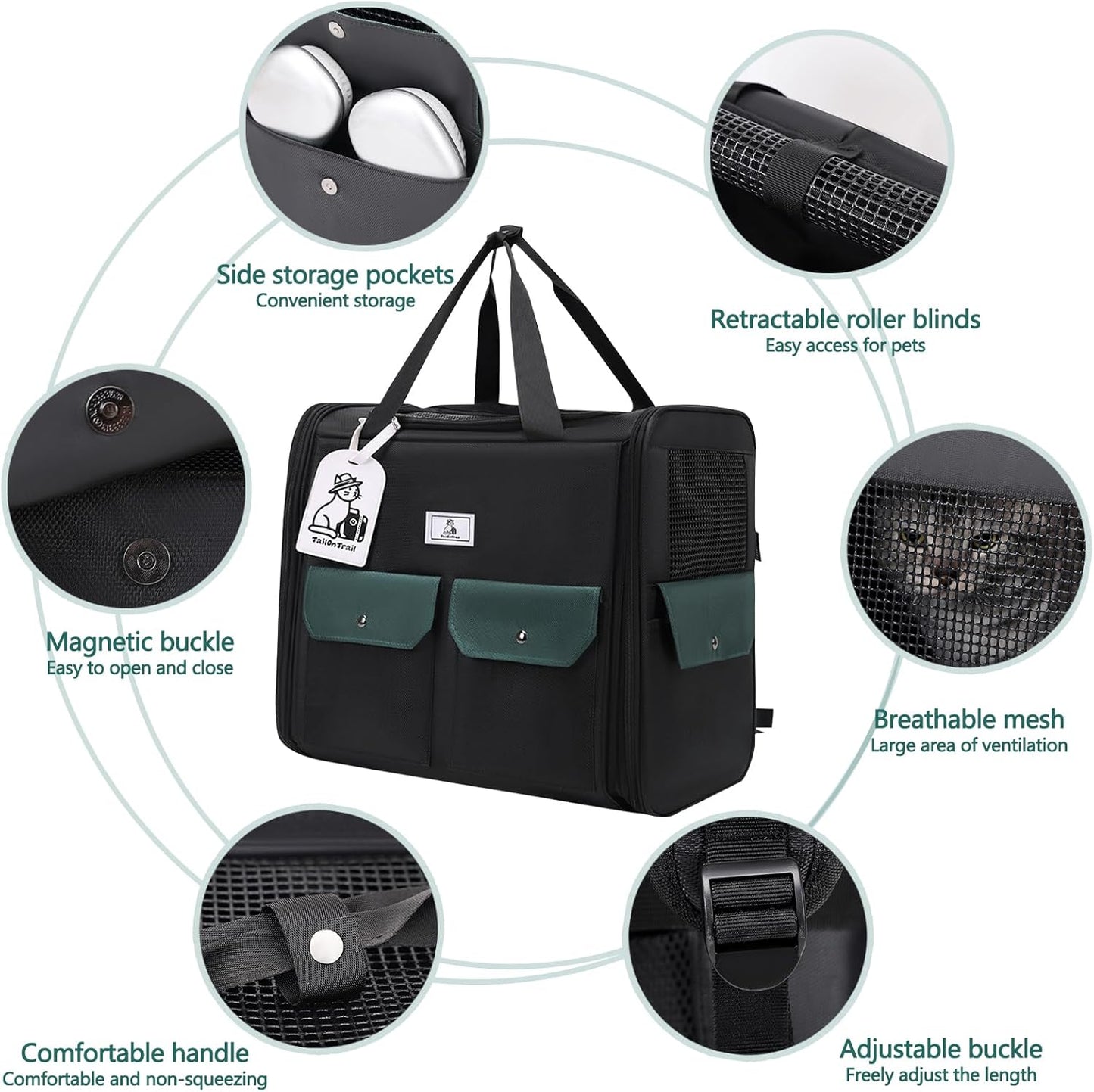 Dog Backpack, Pet Backpack with Breathable Mesh, Pet Travel Carrier with Soft Padded, Reinforced Support, Airline Approved Cat Backpack(Black)