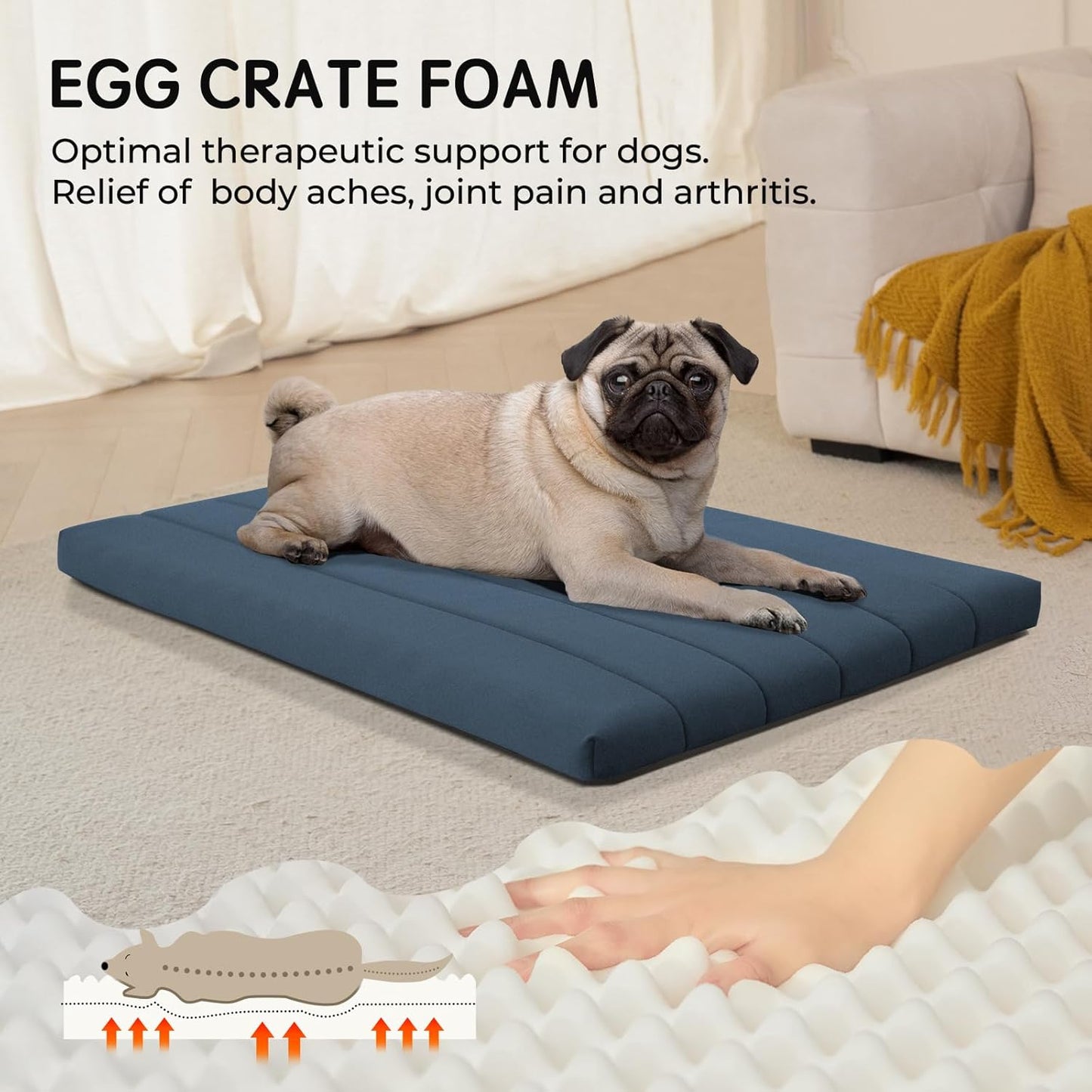 BALANCE Dog Crate Bed, Orthopedic Dog Bed Pad with Waterproof Liner, Washable Crate Foam Pet Mat for Large, Medium, Puppy Dogs Breeds, Periscope, 30"x19"x1.6"