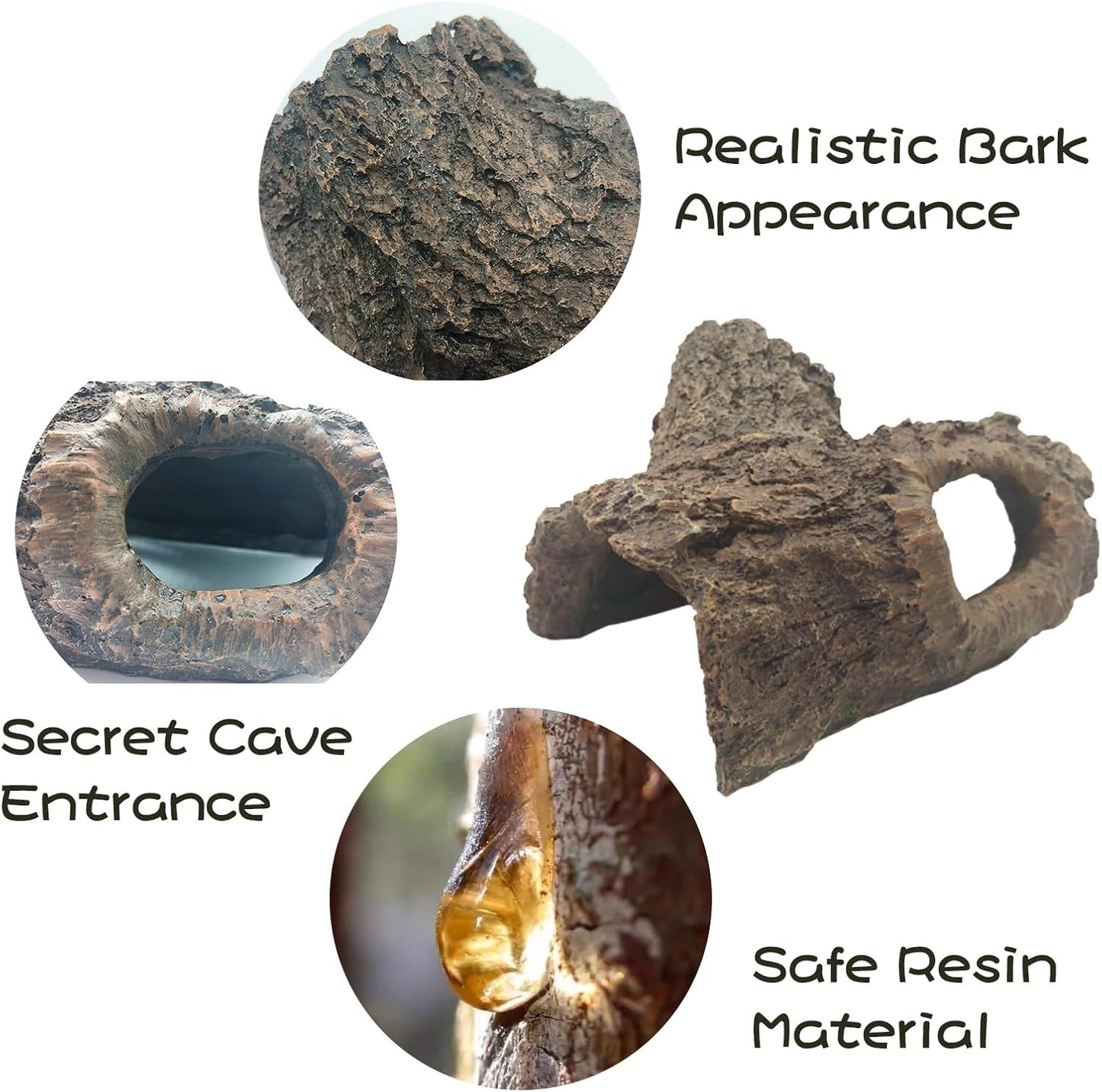 Tfwadmx Leopard Gecko Hide, 7" Reptile Hideout, Resin Simulated Hollow Log for Aquarium, Betta Fish Hideout, Reptile Tank Accessories for Corn Snakes, Young Lizards, Hermit Crabs, Frogs