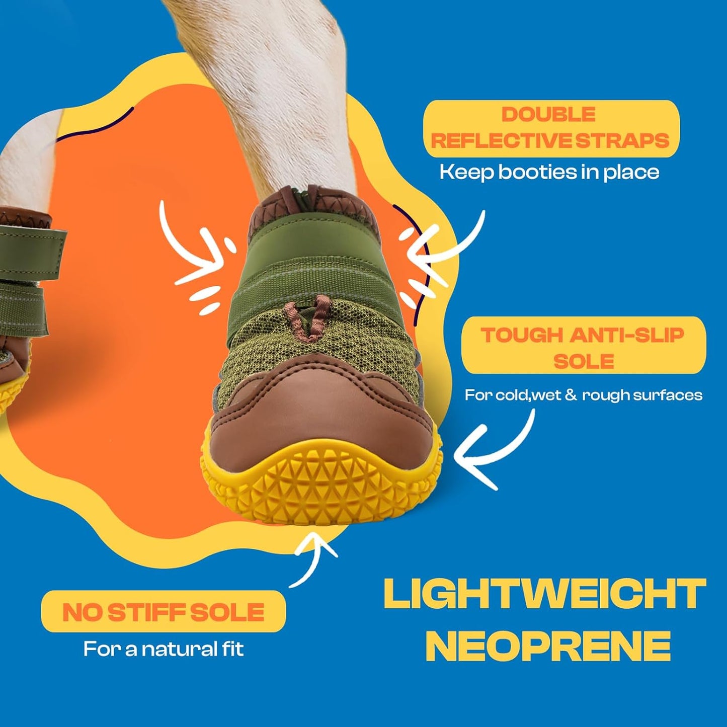 Dog Shoes for Large Dogs, Medium Dog Boots & Paw Protectors for Hardwood Floors, Outdoor Dog Booties for Hot Pavement Winter Snow Hiking, Breathable Dog Shoes with Reflective Strips Size 7