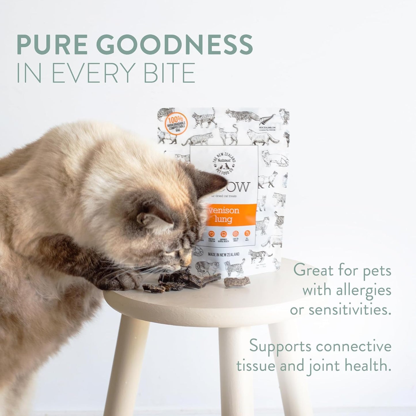 Meow Air Dried Cat Treats - Venison Lung, High Protein, Healthy Cat Snacks and Toppers, All Natural for All Life Stages, 1.76 oz