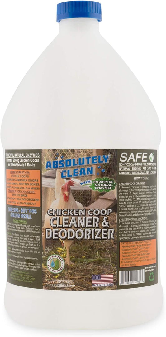 Absolutely Clean Chicken Coop Cleaner and Deodorizer, Veterinarian Approved, Powerful, Natural Enzyme Cleaner Safely Eliminate Tough Messes and Odors, Made in Colorado