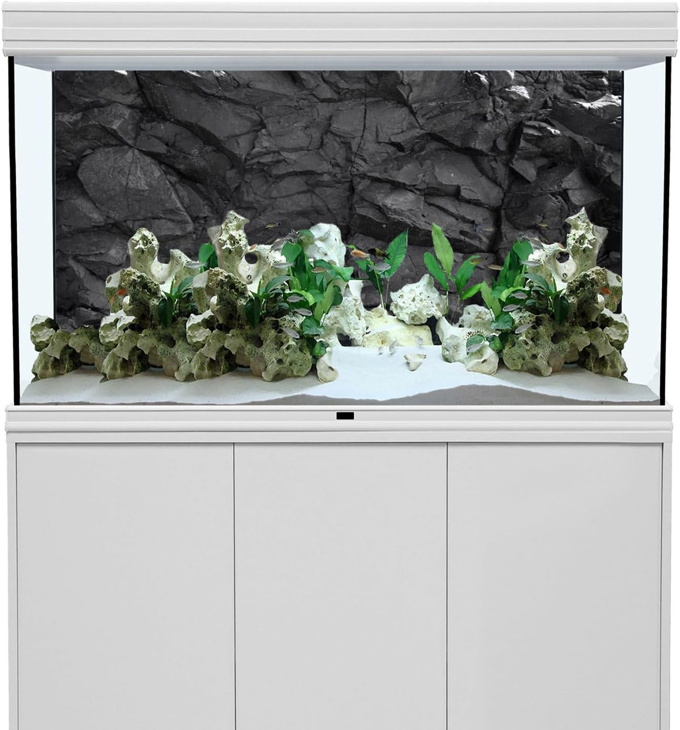 AWERT 60x24 inches Stone Aquarium Background Black Rock Fish Tank Background Rocky Terrarium Background Durable Polyester Background