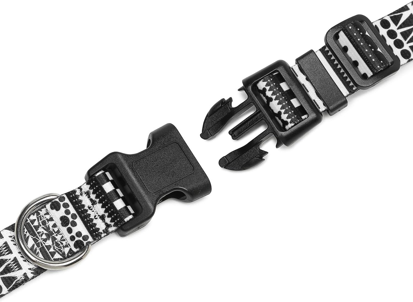 Mercano Adjustable Dog Collar - Special Design Patterns, Soft Nylon Comfortable Durable Pet Collar for Small Medium Large Dogs (M, Black White A)